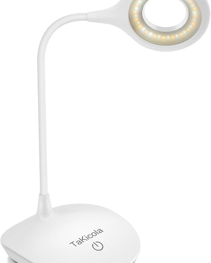 LED Desk Lamp Dimmable Table Light, 3 Modes, Stepless Brightness, Sensitive Control, Flexible 360° Adjustable Eye-Caring Office Read Lamp, Cordless USB Desk Light, White - LeafyLoom