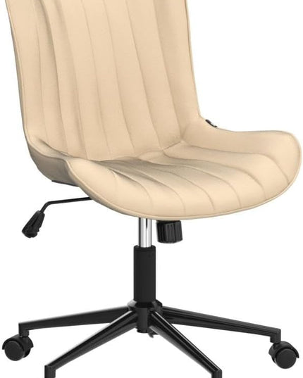 YOUNIKE Office Chair Swivel Desk Chair Upholstered Leather Height Adjustable with Wheels Computer Task Chair Modern Rolling Armless with Back, Beige, Loads 300 lbs - LeafyLoom