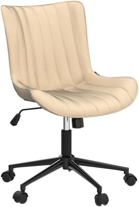 YOUNIKE Office Chair Swivel Desk Chair Upholstered Leather Height Adjustable with Wheels Computer Task Chair Modern Rolling Armless with Back, Beige, Loads 300 lbs - LeafyLoom