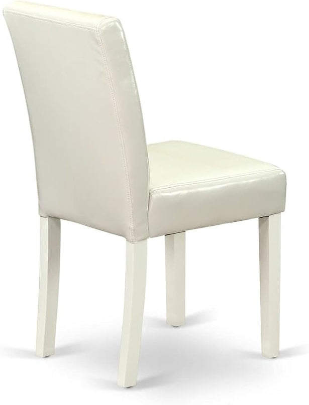 East West Furniture 1NDAB5-LWH-64 5 Piece Dinette Set for 4 Includes a Rectangle Room Table with Dropleaf and 4 White Faux Leather Parson Dining Chairs, 30x48 Inch - LeafyLoom
