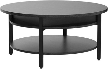 FABATO Round Lift Top Coffee Table for Living Room, 35.43'' Round Coffee Table with Storage and Hidden Compartment, 2 Tier Large Farmhouse Coffee Table Round Dining Table, Black - LeafyLoom
