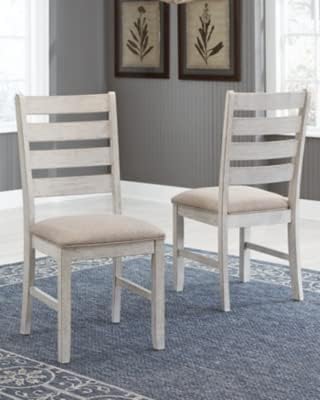 Signature Design by Ashley Skempton 20" Modern Farmhouse Dining Room Chair, 2 Count, Whitewash & Skempton Modern 24" Counter Height Upholstered Barstool, 2 Count, Whitewash - LeafyLoom