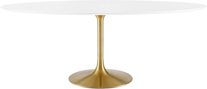 Modway Lippa 78" Oval-Shaped Mid-Century Modern Dining Table with White Wood Top and Gold Base - LeafyLoom