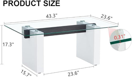NicBex 43.3Inch Rectangular Dining Table,Minimalist Kitchen Table with Tempered Glass Tabletop and Wood MDF Legs for 4 to 6,Dining Room Table for Kitchen,Meeting Room and Living Room,Transparent - LeafyLoom
