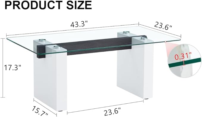 NicBex 43.3Inch Rectangular Dining Table,Minimalist Kitchen Table with Tempered Glass Tabletop and Wood MDF Legs for 4 to 6,Dining Room Table for Kitchen,Meeting Room and Living Room,Transparent - LeafyLoom