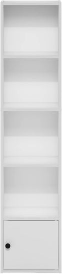 Furinno Luder Shelf Bookcase with 1 Door Storage Cabinet, White, 5-Cube with Cabinet - LeafyLoom