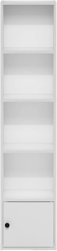 Furinno Luder Shelf Bookcase with 1 Door Storage Cabinet, White, 5-Cube with Cabinet - LeafyLoom