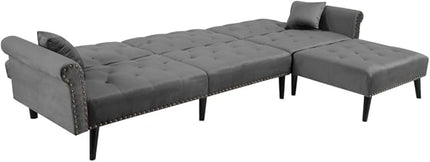 114" Convertible Sectional Sleeper Sofa with Chaise, Adjustable Armrest and Backrest,Upholstered L-Shaped Modular Sofá Bed Corner Couches for Living Room Set, 3 seat, A-DARK GREY - LeafyLoom