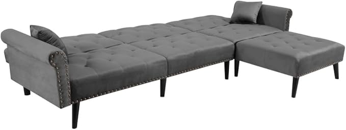 114" Convertible Sectional Sleeper Sofa with Chaise, Adjustable Armrest and Backrest,Upholstered L-Shaped Modular Sofá Bed Corner Couches for Living Room Set, 3 seat, A-DARK GREY - LeafyLoom