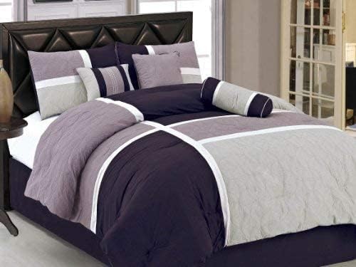 Chezmoi Collection Upland 7-Piece Quilted Patchwork Comforter Set, Lavender/Gray/Purple, Queen - LeafyLoom