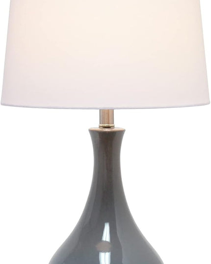 Elegant Designs LT3312-GRY Ceramic Genie Tear Drop Shaped Glossy Table Lamp, Gray - LeafyLoom