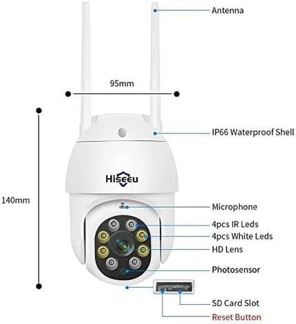 Hiseeu 2Pcs 5MP Security Camera PTZ Wireless Cameras Two Way Vioice Surveillance Camera Full Color Night Vision, IP66 Waterproof 24/7 Record for Outdoor Home Security Compatible Alexa Hiseeu
