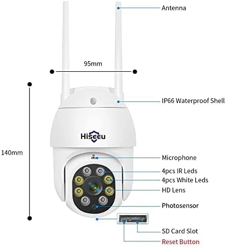 Hiseeu 2Pcs 5MP Security Camera PTZ Wireless Cameras Two Way Vioice Surveillance Camera Full Color Night Vision, IP66 Waterproof 24/7 Record for Outdoor Home Security Compatible Alexa Hiseeu
