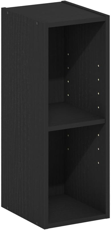 Furinno Fulda 2-Tier Space Saving Storage Shelf Bookcase, 8-Inch Width, Blackwood - LeafyLoom