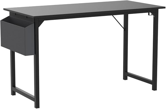 Sweetcrispy Computer 31 Inch Writing Office Small Space Desk Study Modern Simple Style Work Table with Storage Bag Headphone Hook Metal Frame for Home, Bedroom, 31-Inch, Black - LeafyLoom