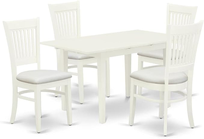 East West Furniture NFVA5-LWH-C 5 Piece Kitchen Set for 4 Includes a Rectangle Table with Butterfly Leaf and 4 Linen Fabric Dining Room Chairs, 32x54 Inch - LeafyLoom