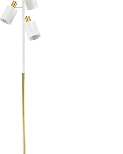 Globe Electric 65538 67" 3-Light Floor Lamp, Matte White, Antique Brass Accents, Pivoting Lamp Heads, in-Line On/Off Foot Switch, Floor Lamp for Living Room, Floor Lamp for Bedroom, Home Improvement - LeafyLoom