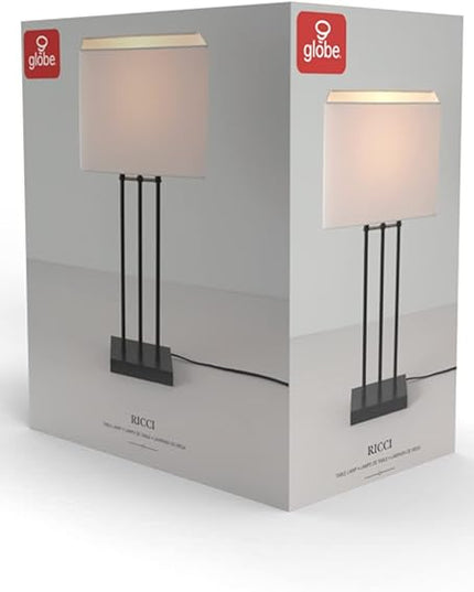 Globe Electric 67528 24" Table Lamp, Matte Black, White Fabric Shade, On/Off Switch on Socket, Table Lamp for Living Room, Home Décor, E26 Light Bulb, Lamps for Bedrooms, Table Lamp, Minimalist - LeafyLoom