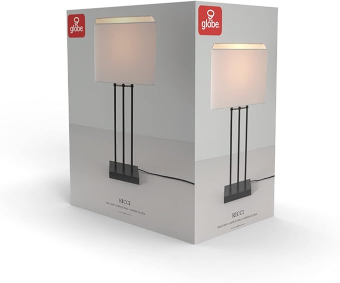 Globe Electric 67528 24" Table Lamp, Matte Black, White Fabric Shade, On/Off Switch on Socket, Table Lamp for Living Room, Home Décor, E26 Light Bulb, Lamps for Bedrooms, Table Lamp, Minimalist - LeafyLoom