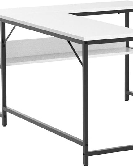 CubiCubi L Shaped Desk, 55.1 inch Corner Computer Desk with Storage Shelves, Home Office Desk with Bookshelf for Writing Gaming Study, White - LeafyLoom