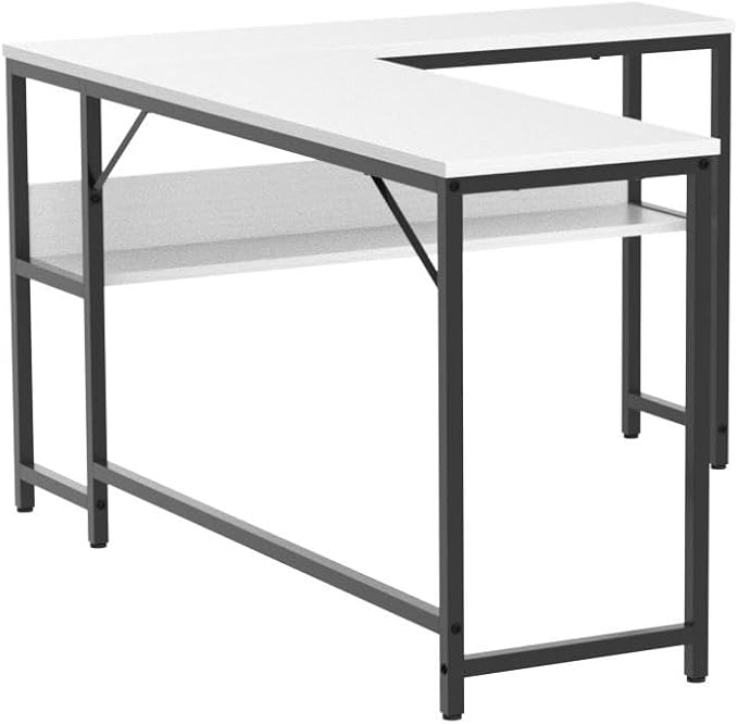 CubiCubi L Shaped Desk, 55.1 inch Corner Computer Desk with Storage Shelves, Home Office Desk with Bookshelf for Writing Gaming Study, White - LeafyLoom