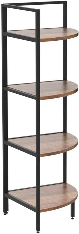 SAYGOER Corner Bookshelf 4 Tier Stand Storage Shelf Modern Black Bookcase Ladder Standing Shelves Display Rack Plant Stand for Small Spaces, Bedroom, Living Room,Walnut Oak - LeafyLoom