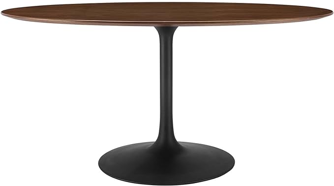 Modway Lippa 60" Oval-Shaped Mid-Century Modern Dining Table with Walnut Top and Black Base - LeafyLoom