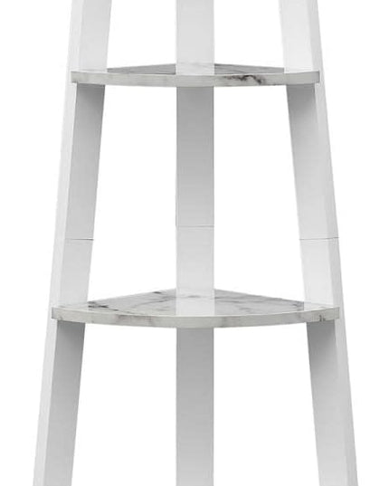 Convenience Concepts Newport 5-Tier Corner Bookshelf, White Faux Marble/White - LeafyLoom