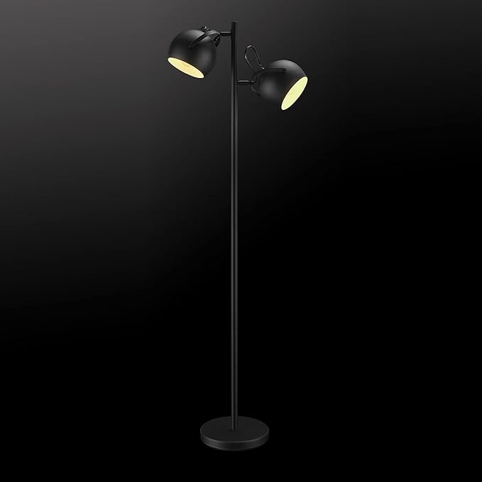 Globe Electric 67518 61" 2-Light Floor, Matte, Adjustable Lamp Heads, in-Line On Off Foot Switch, Miles (Black) - LeafyLoom