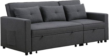 LOVMOR 80'' L-Shape Convertible Sleeper Sectional Sofa with Pull-Out Recliner and Bed, Side Pocket, Linen Corner 3 Person Couch for Home Furniture, Living Room, Apartment, Dorm, Dark Gray, 80 Inch - LeafyLoom