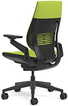 Steelcase Gesture Office Chair - Cogent: Connect Wasabi Fabric, Low Seat Height, Wrapped Back, Dark on Dark Frame, Lumbar Support - LeafyLoom