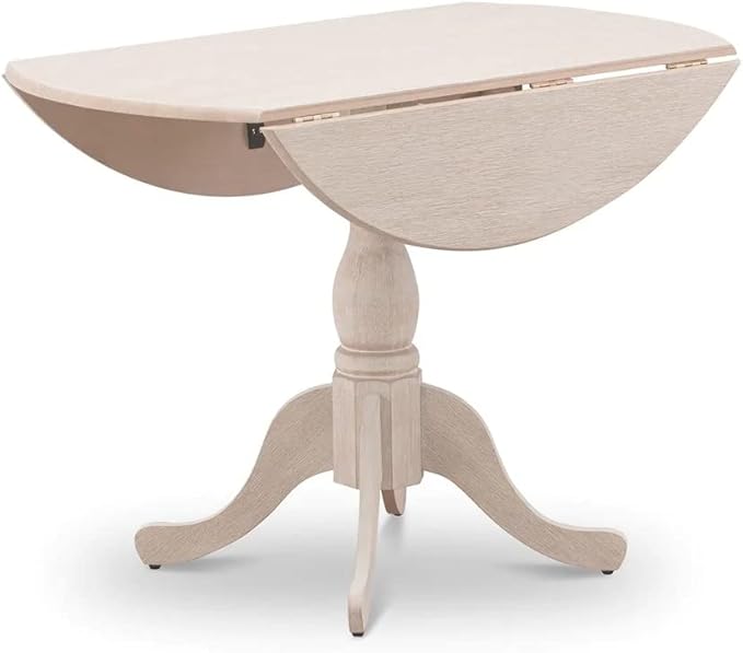 East West Furniture DMT-ABC-TP Dublin Kitchen Dining Table - a Round Wooden Table Top with Dropleaf & Pedestal Base, 42x42 Inch, Wirebrushed Buttercream - LeafyLoom
