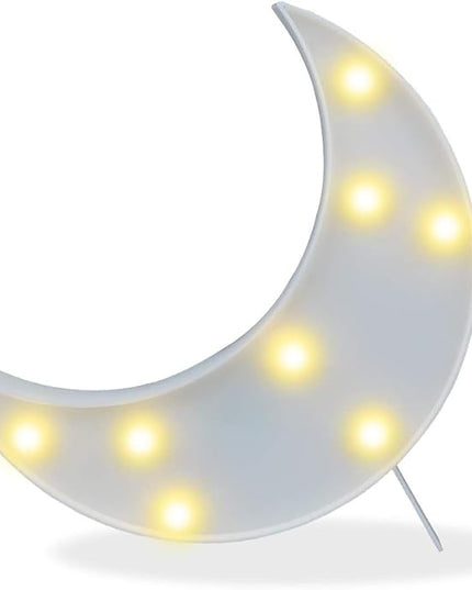 Pooqla Decorative LED Crescent Moon Marquee Sign - Moon Marquee Letters LED Lights - Nursery Night Lamp Gift - Ramadan Decorations for Home(White) - LeafyLoom