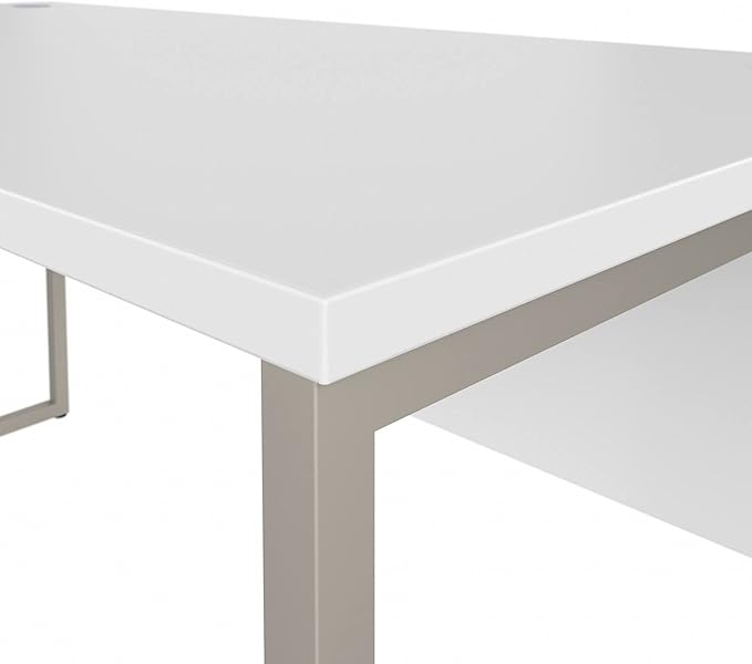 Bush Business Furniture Hybrid L Shaped Table Desk with Metal Legs, 60W x 30D, White - LeafyLoom