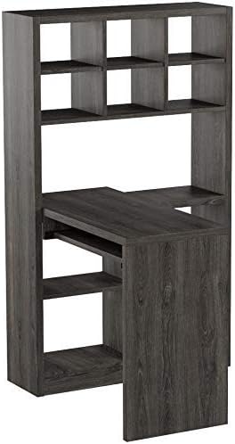 Monarch Specialties I Storage-Bookcase Left Or Right Set Up-Corner Desk with Multiple Adjustable Shelves, 60"L, Dark Taupe - LeafyLoom