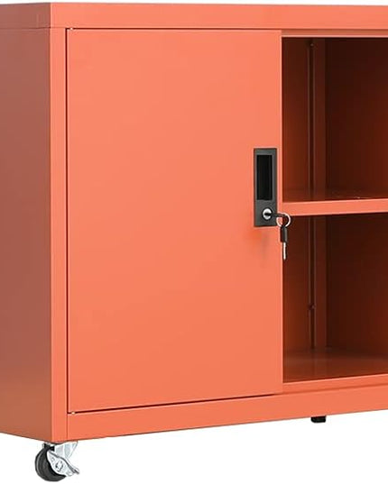 Metal Mobile Lateral File Cabinet, Storage Locker,Printer Stand with Open Storage Shelves for Office,School,Home,Living Room. (Orange) - LeafyLoom
