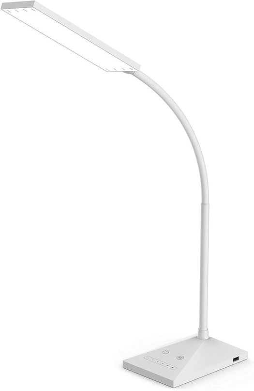 RAOYI LED Desk Lamp, 12W Dimmable Table Lamp Eye-Caring Reading Light with USB Charging Port Touch Control 5 Color Modes 6-Level Brightness Adjustable for Office Home Bedroom (White) - LeafyLoom