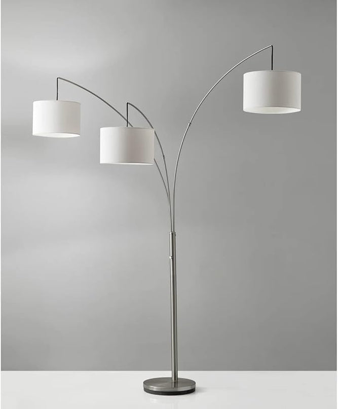 Adesso 4238-22 Trinity Arc Lamp, 74 in., 3 x 100W Incandescent/26W CFL, Brushed Steel Finish, 1 Floor Lamp - LeafyLoom