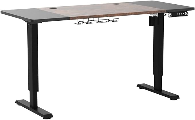 Adjustable Height Electric Standing Desk, 55 x 24 Inch Sit Stand Computer Desk with Lockable Casters, Stand Up Desk Table for Home Office, Black Frame/Rustic Brown + Black Top - LeafyLoom