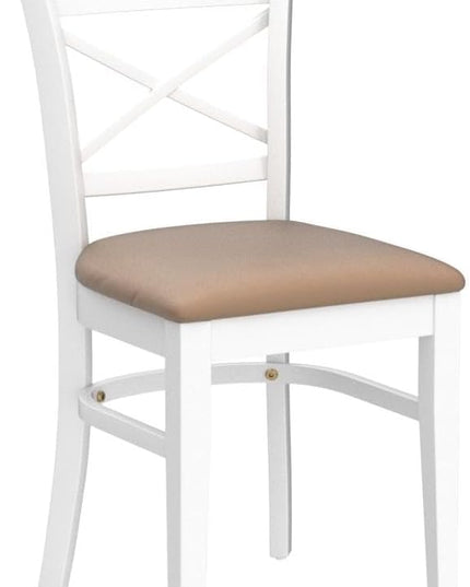 Livinia Heart X-Back Dining Chair Set of 2, Solid Malaysian Oak PU Leather Upholstered Cushion Seat Wooden Cross Back Side Chairs (White) - LeafyLoom