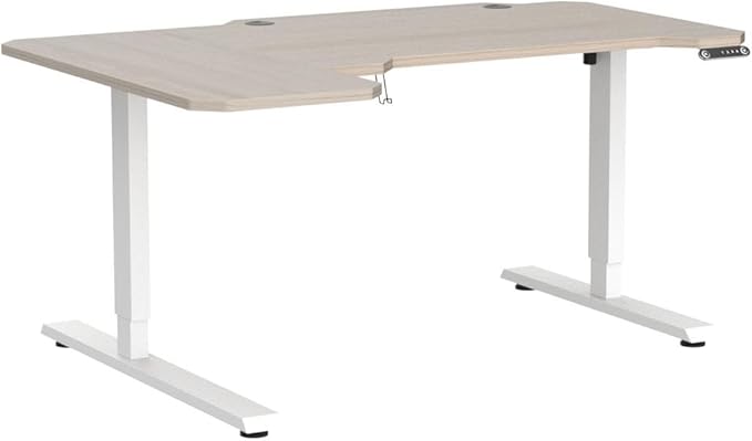 Radlove 59-Inch Large Electric Height Adjustable Computer L-Shaped Desk with Memory Controller Corner Standing Desk Modern Workstation with Splice Board Ergonomic Desk (White Frame + Oak Top) - LeafyLoom