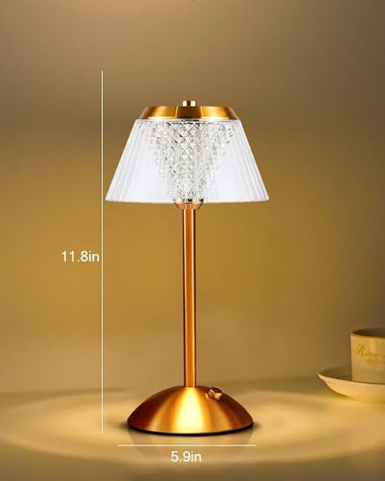 Portable Crystal Table Lamp,Cordless Metal Vintage Desk Lamp,3 Color Touch Control Rechargeable Lamp,3-Levels Brightness Room Decor Desk Lamp,Living Room,Kitchen,Dining Room Lamp (Gold) - LeafyLoom