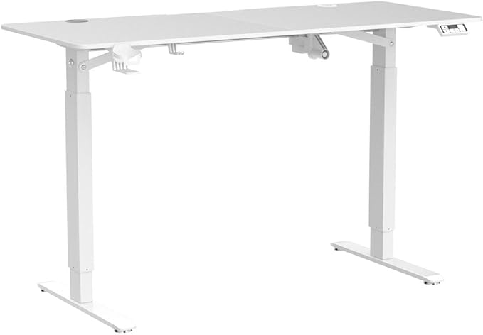 Electric Standing Desk Height Adjustable, Large 55 inch Sit Stand up Desk Home Office Computer Ergonomic Desk Memory Preset with Pencil Tray, White&Wood - LeafyLoom