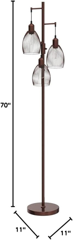 Dimmable Floor Lamp, 3 x 800LM LED Edison Bulbs Included, Farmhouse Industrial Floor Lamp Standing Lamp with Elegant Teardrop Cage Head Tall Lamp for Living Room Bedroom Office Dining Room - Brown - LeafyLoom