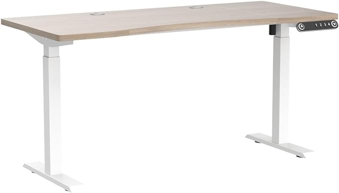 Radlove Electric Standing Desk, 55 x 30 Height Adjustable Computer Desk Sit Stand Desk Home Office Desks with Splice Board and A Under Desk Cable Management Tray (White Frame + Oak Top) - LeafyLoom