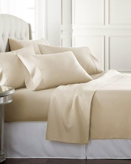 Danjor Linens California King Sheet Set - 6 Piece Set Including 4 Pillowcases - Deep Pockets - Breathable, Soft Bed Sheets - Wrinkle Free - Machine Washable - Cream Cal King Bed Sheets - 6 pc - LeafyLoom