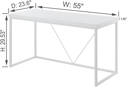 Home Office Desk, Metal and Wood Computer Desk, Modern Rustic Work Study Writing Table for Living Room Bedroom, White Oak, 55 inch - LeafyLoom