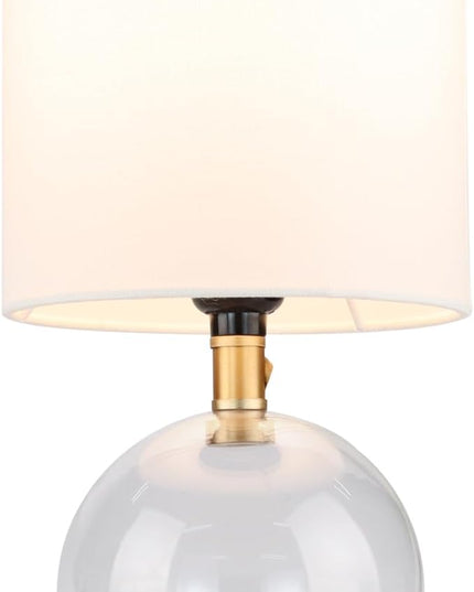 Small Table Lamp for Bedroom Glass Bedside Lamps for Nightstand, Minimalist Night Stand Light Lamp with Cylindric Fabric Shade, Desk Decor Lamp for Kids Room Living Room Office Dorm - LeafyLoom