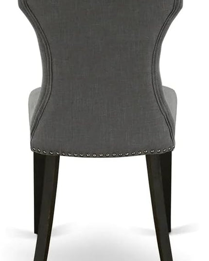 East West Furniture DMGA5-ABK-50 5 Piece Dining Room Table Set Includes a Round Dining Table with Dropleaf and 4 Dark Gotham Linen Fabric Upholstered Parson Chairs, 42x42 Inch, Wirebrushed Black - LeafyLoom