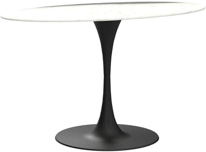 Modway Lippa 54" Oval-Shaped Mid-Century Modern Dining Table with Artificial Marble Top and Black Base - LeafyLoom